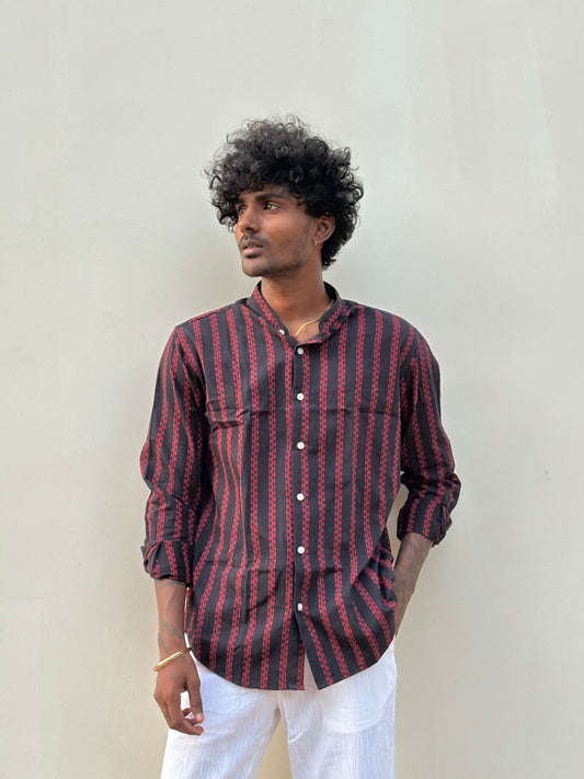 Black And Red Mandarin Collar Shirt