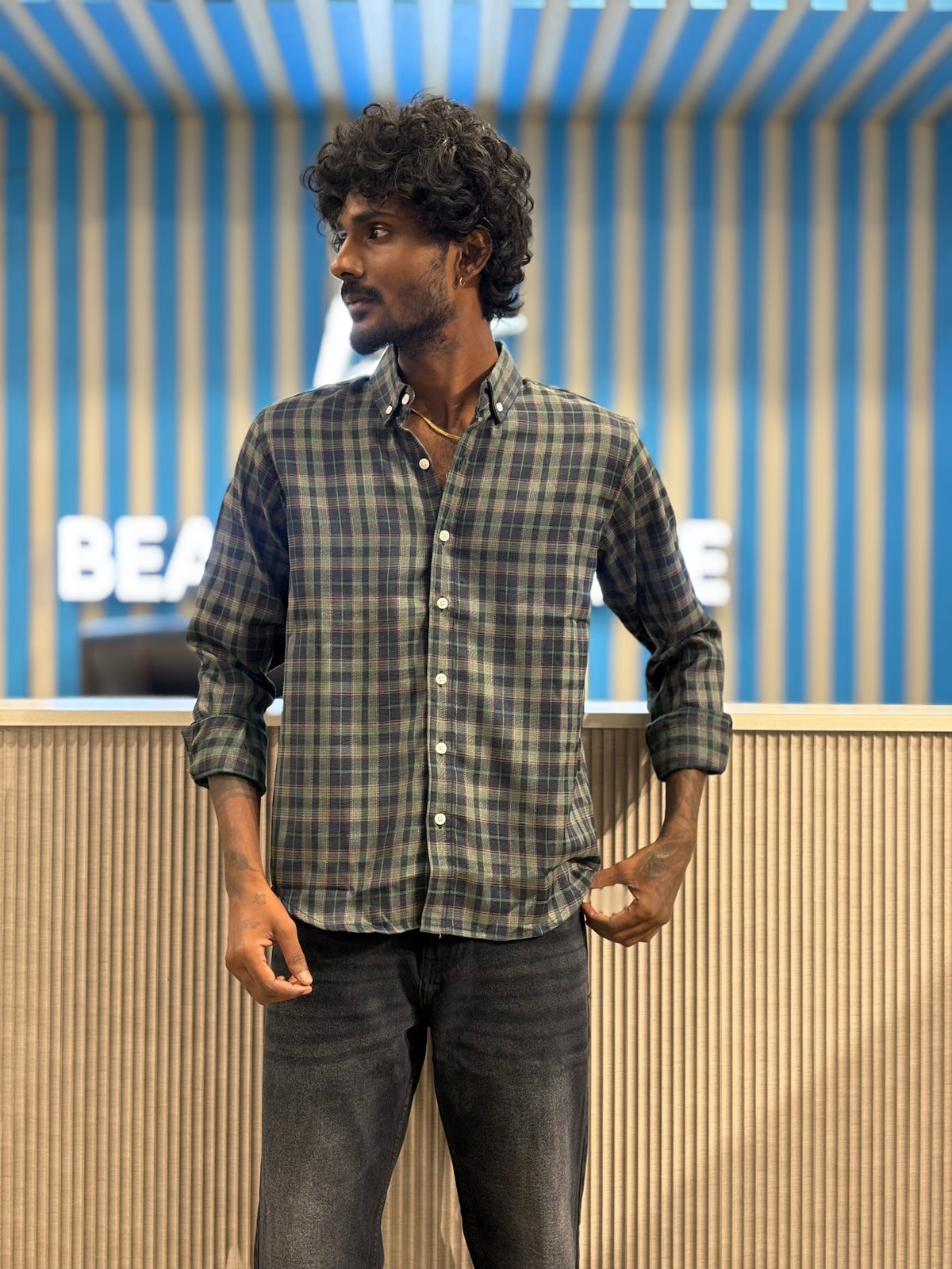 Blue Imported Checked Shirt