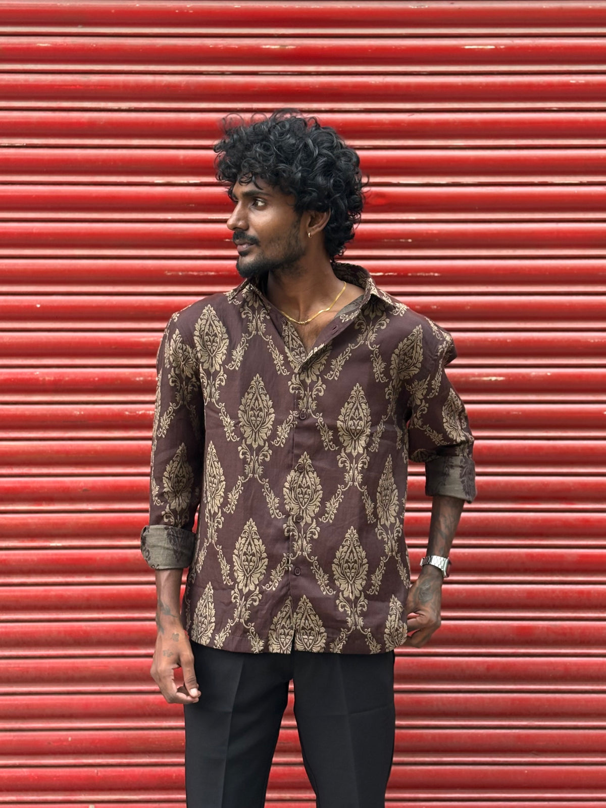 Brown Printed Designer Shirt