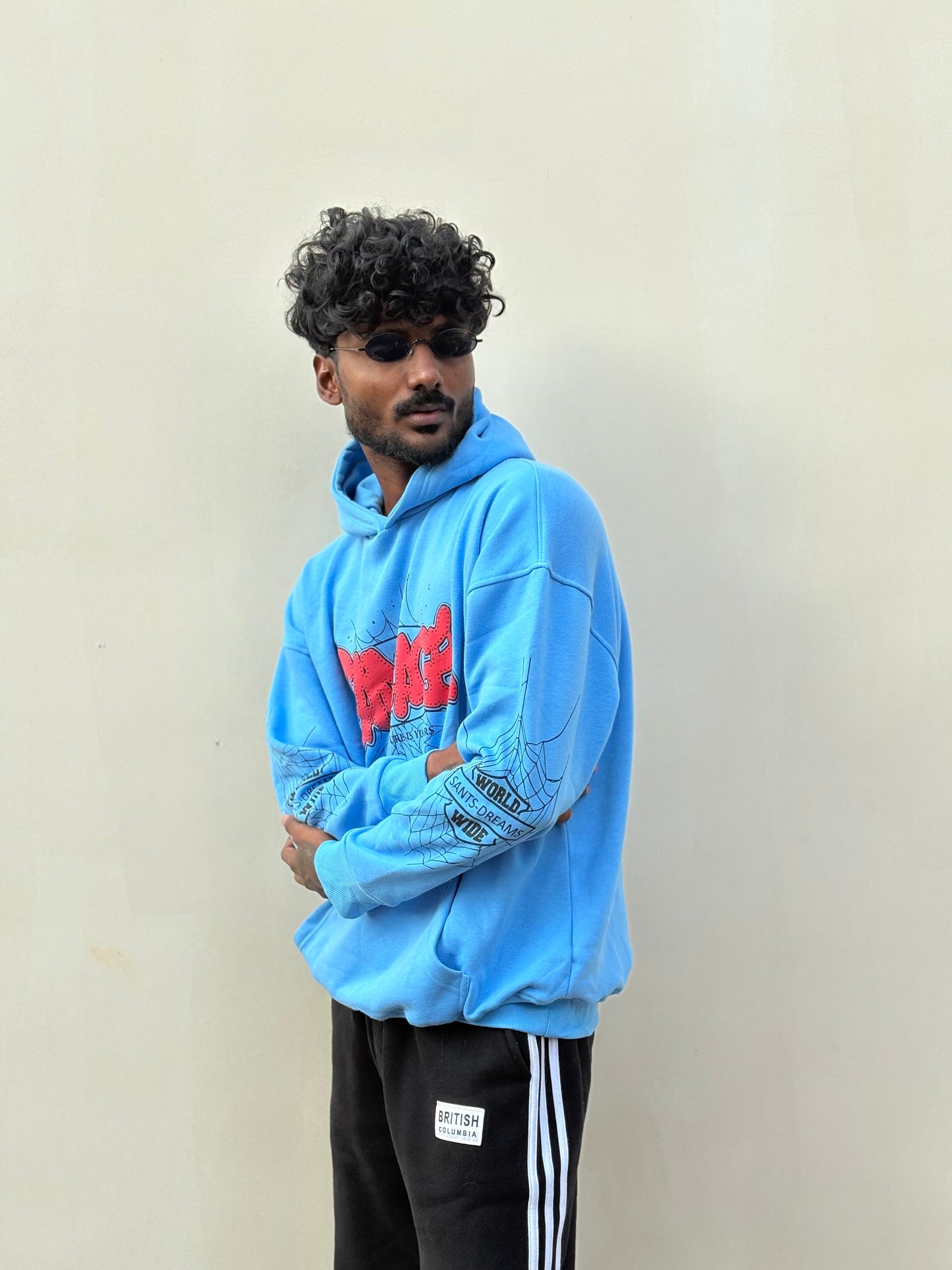Blue Printed Oversized Hoodie