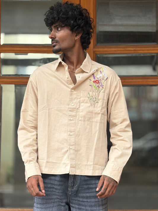 Beige Rfd Corduroy Embroidery Shirt