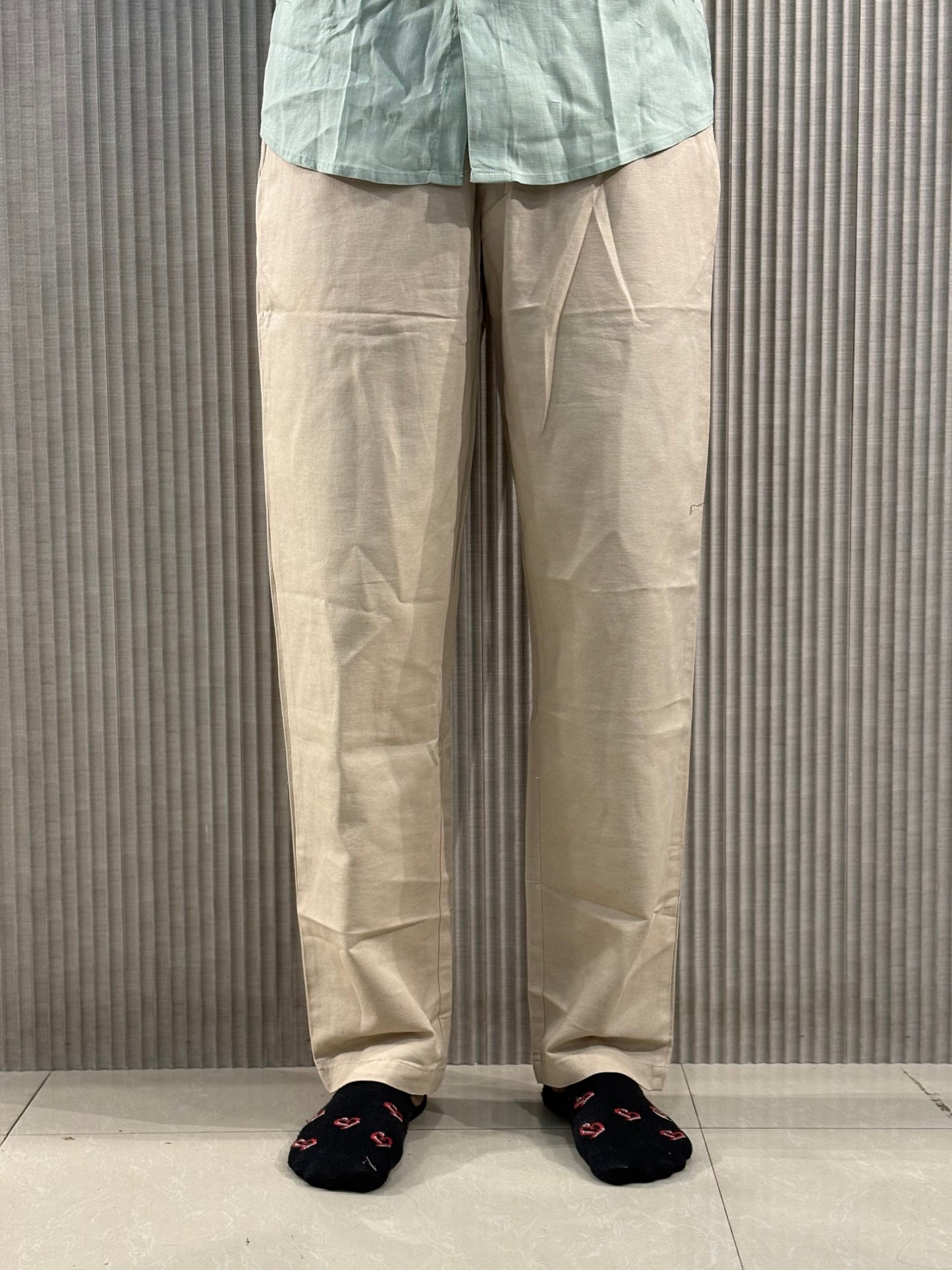 Light Beige Linen Relaxed Fit Draw String Pants