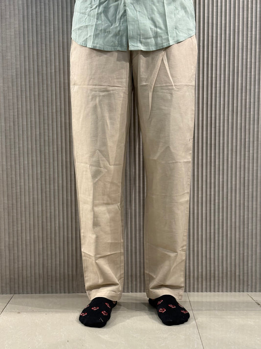 Light Beige Linen Relaxed Fit Draw String Pants
