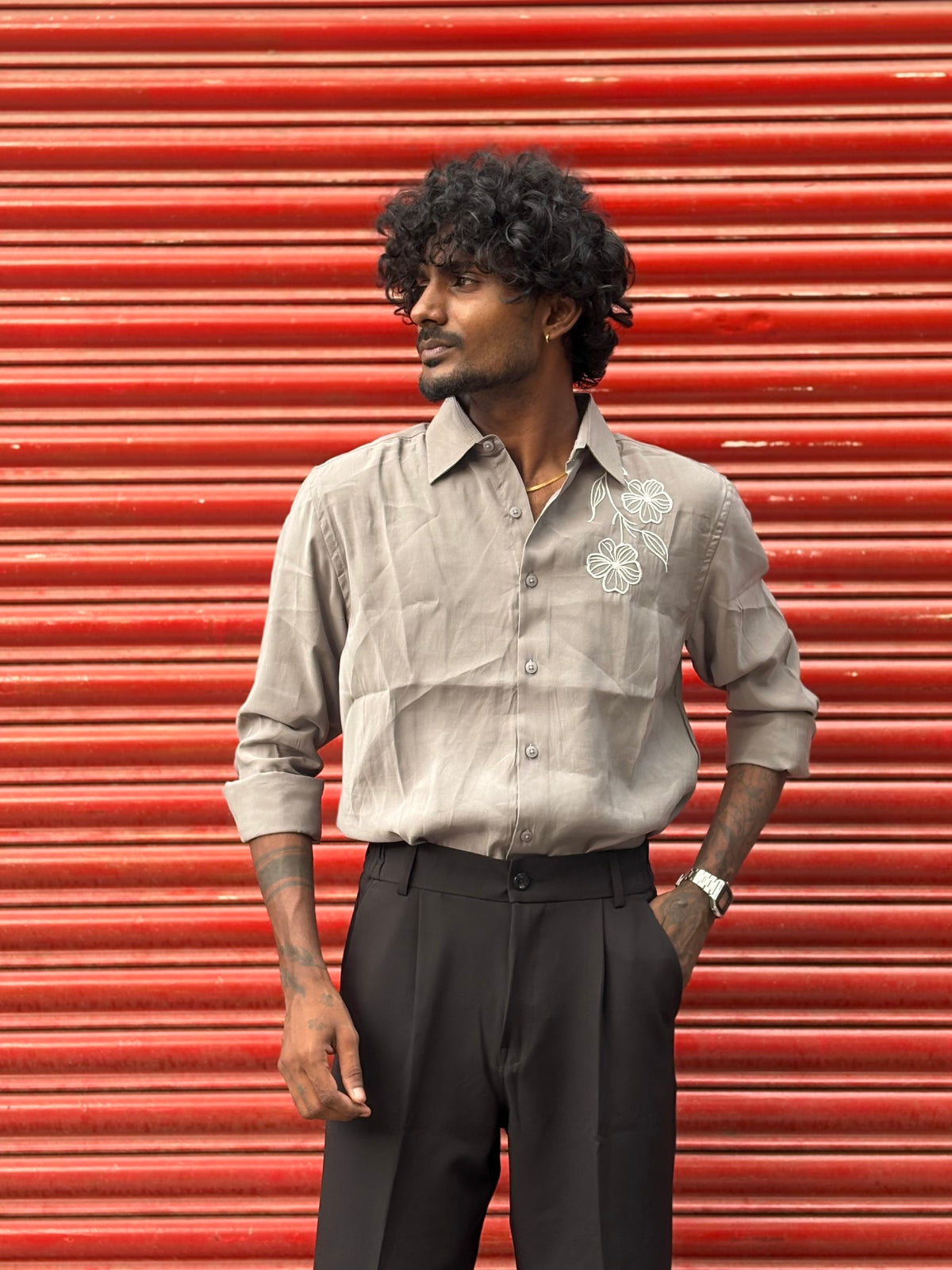 Grey Embroidery Shirt
