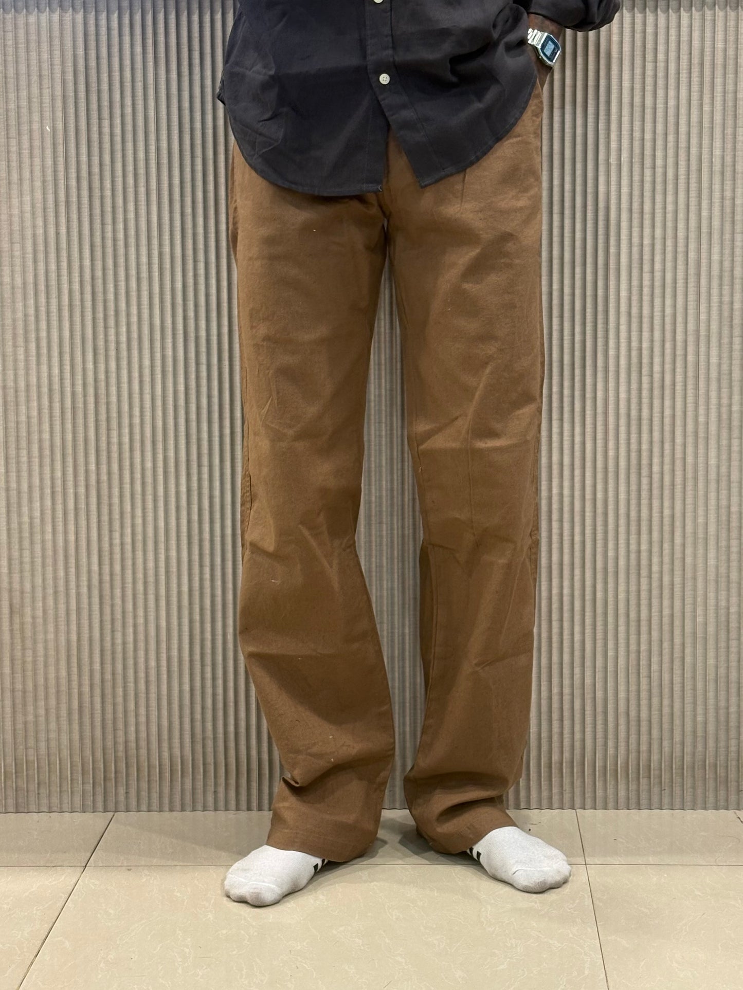 Brown Linen Relaxed Fit Draw String Pants