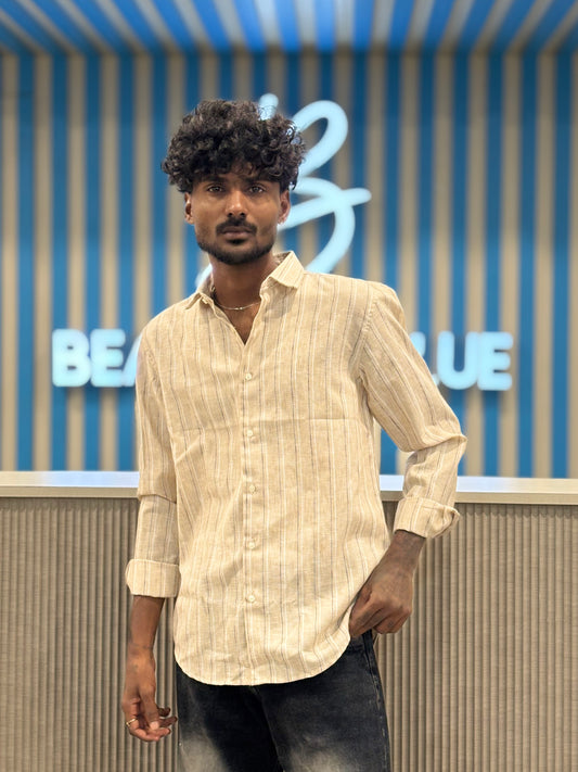 Beige Linen Striped Shirt
