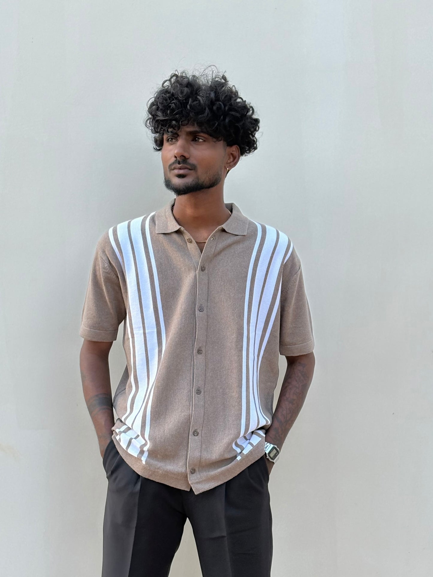 Brown Flat Knit Half Sleeve Shirt