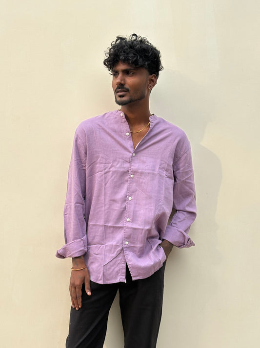 Purple Linen Mandarin Collar Shirt