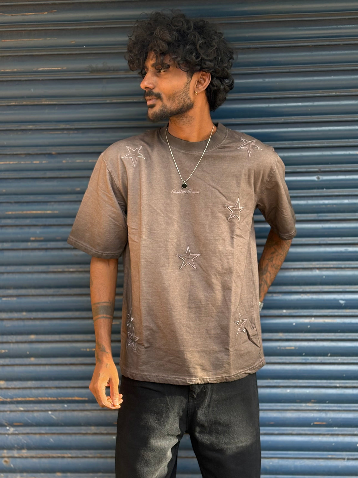 Brown Puff Printed Oversized Tshirt