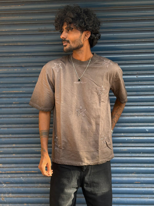 Brown Puff Printed Oversized Tshirt