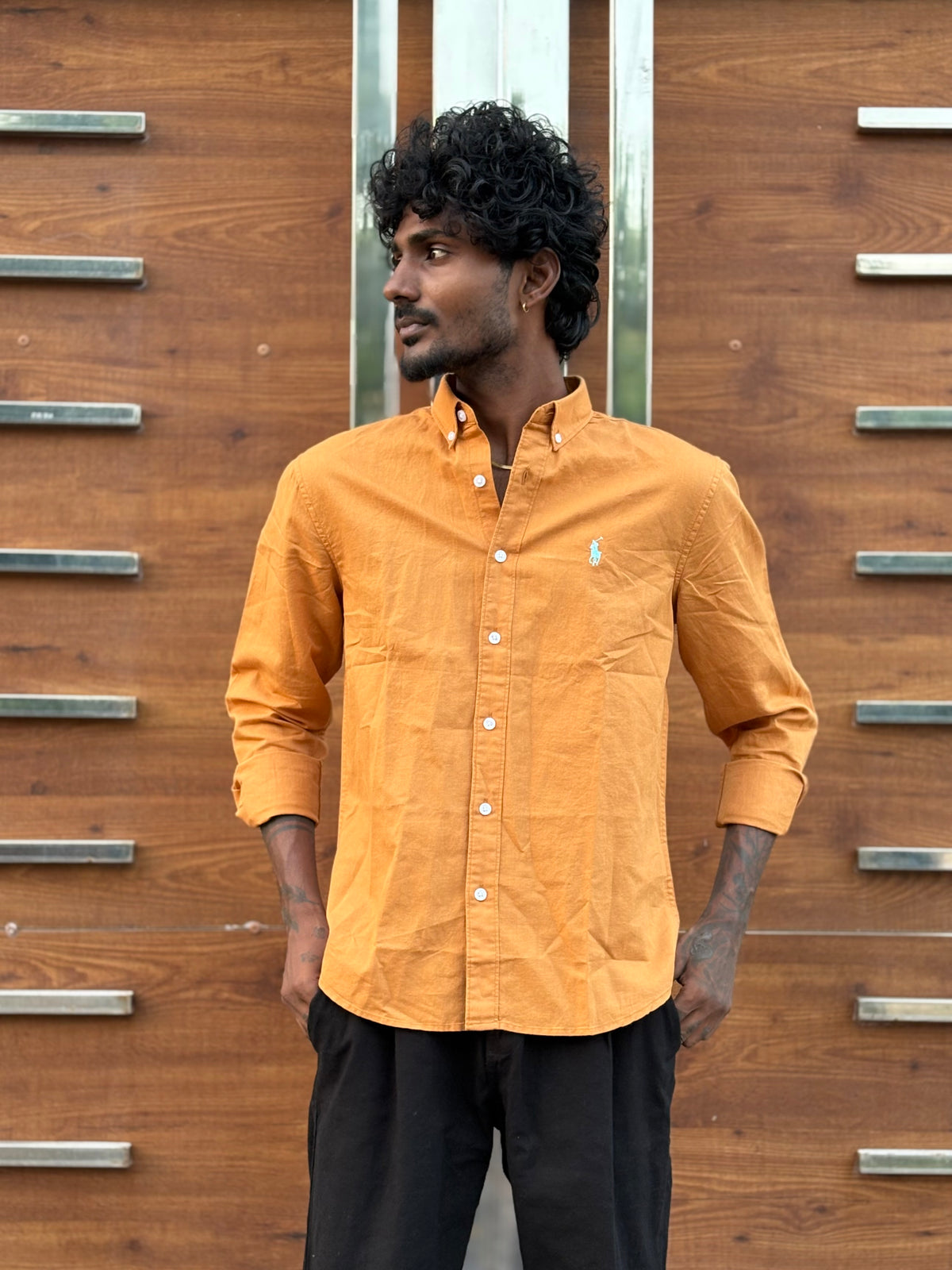 Mustard Orange Linen Shirt