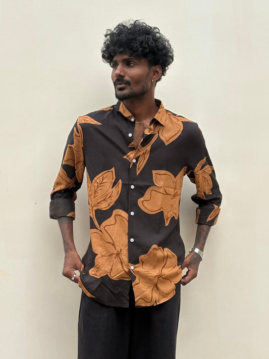 Black And Brown Rayon Viscose Printed Shirt