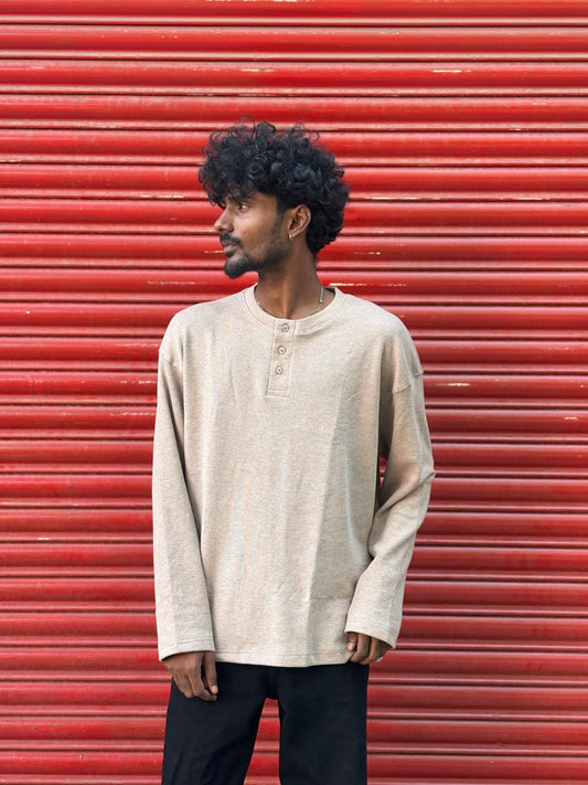 Light Beige Henley Full Sleeve Tshirt