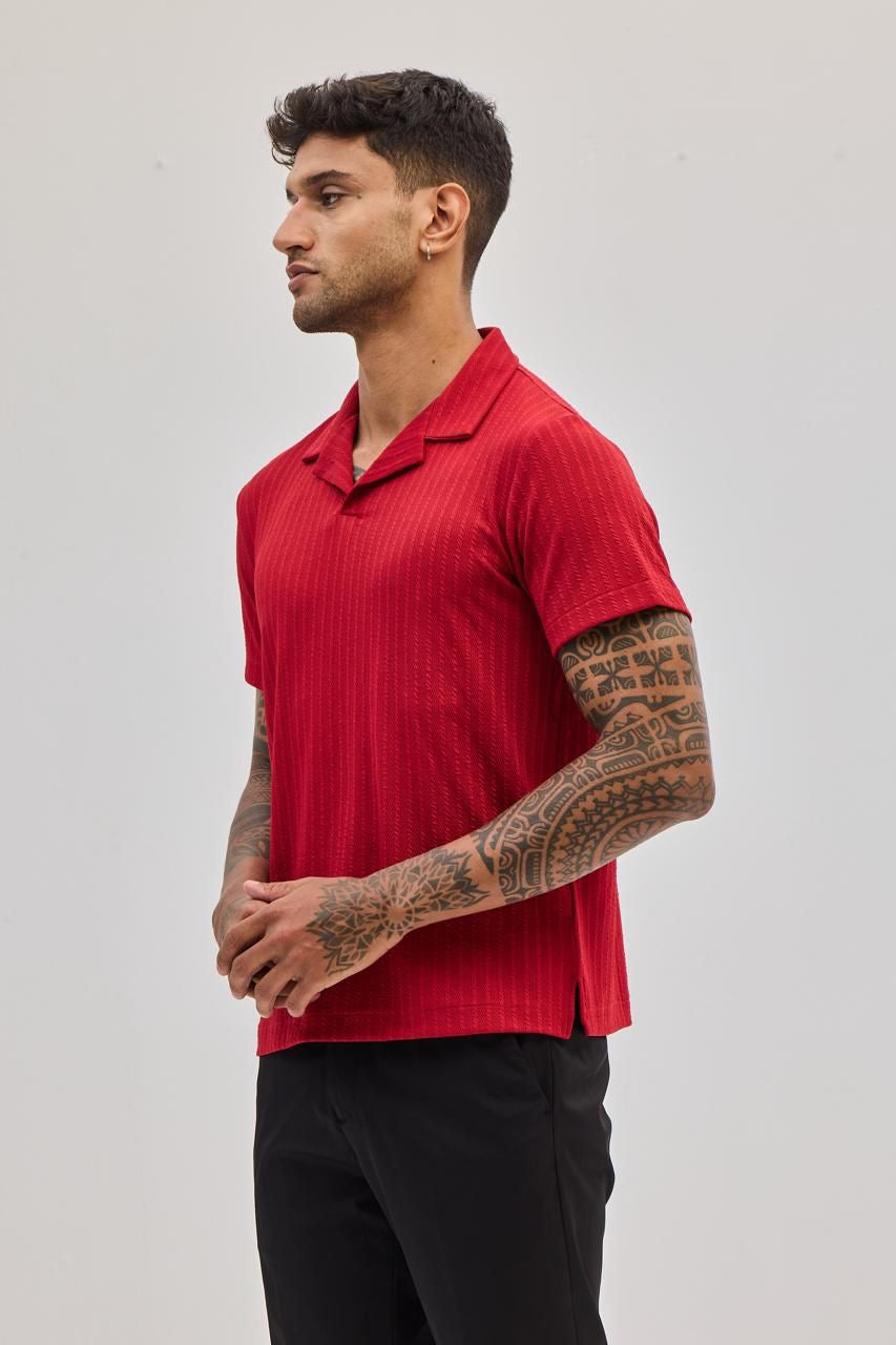 Red Textured Cuban T-shirt