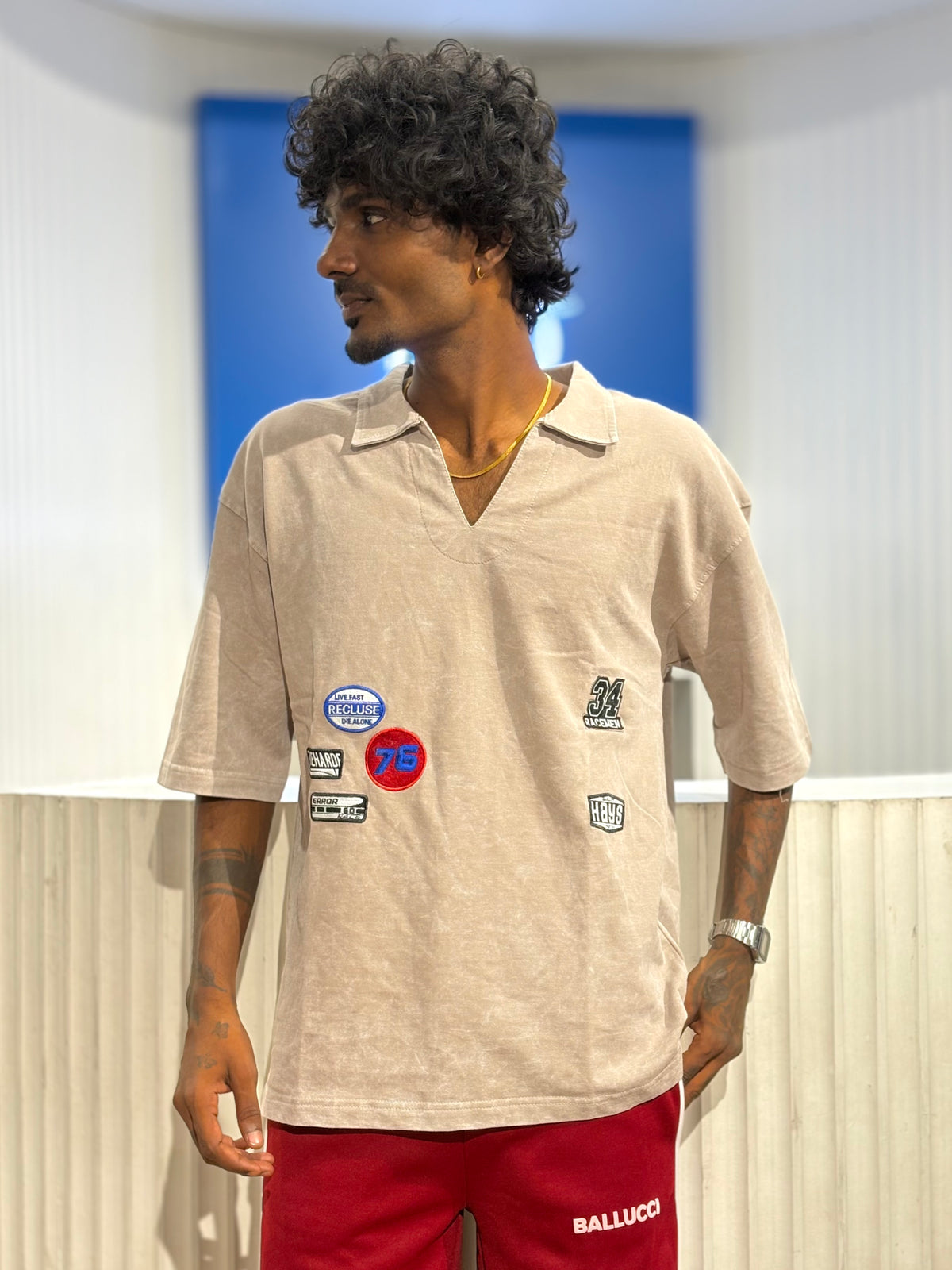 Stone Beige Polo Oversized Tshirt