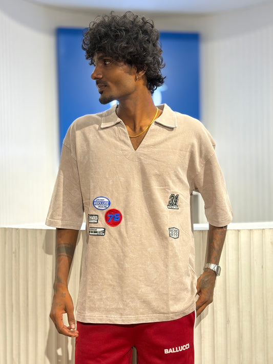 Stone Beige Polo Oversized Tshirt