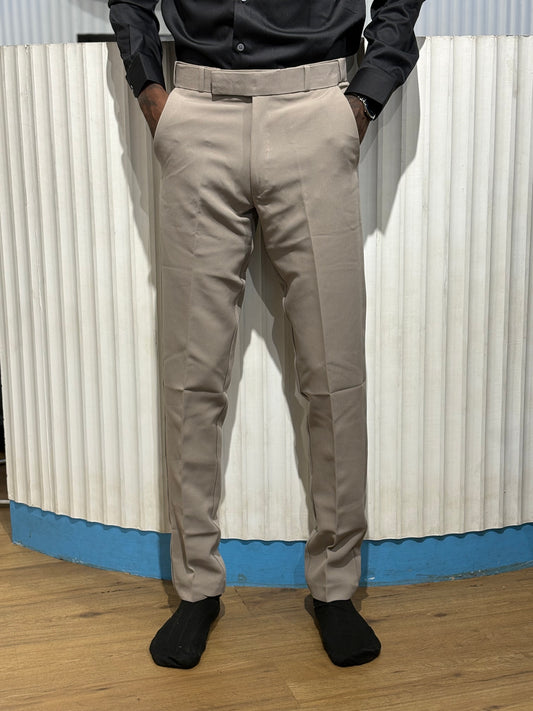Beige Polo Fit Formal Pants