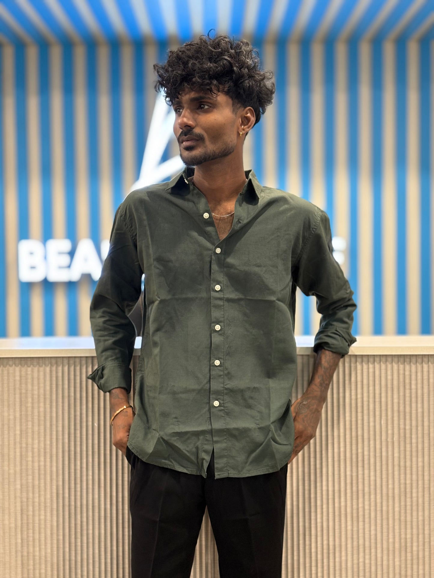 Dark Green Linen Shirt