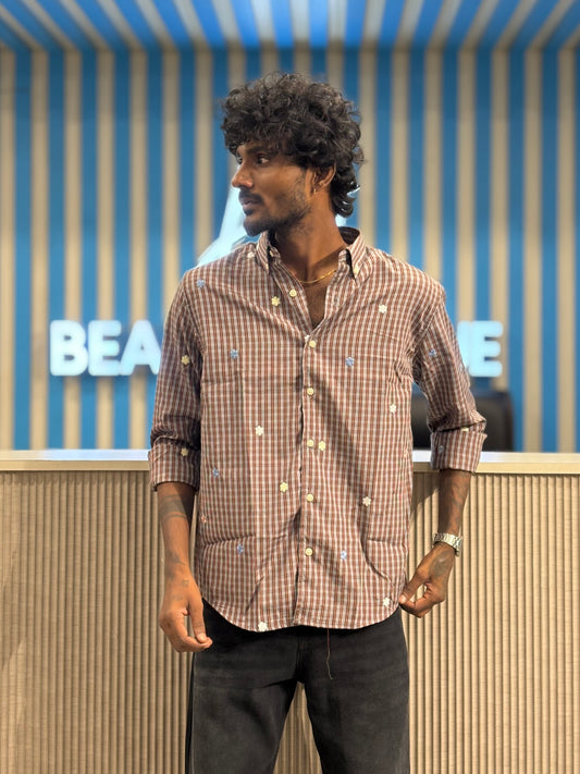 Red Embroidery Checked Shirt