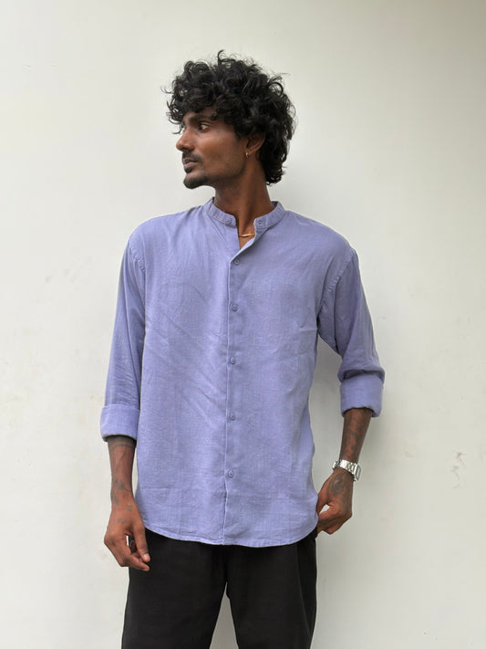 Lavender Linen Mandarin Collar Shirt