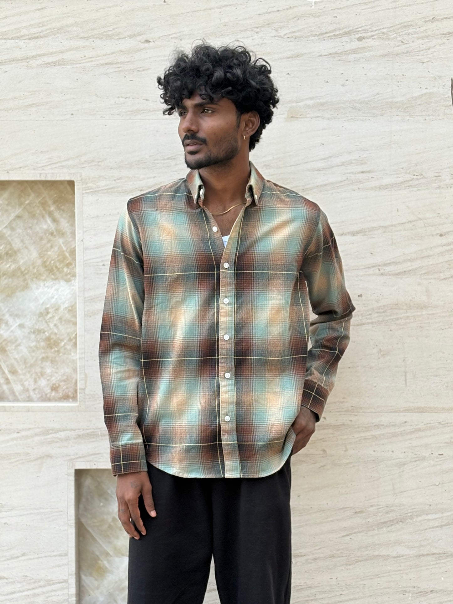 Brown And Green Flannel Shirt