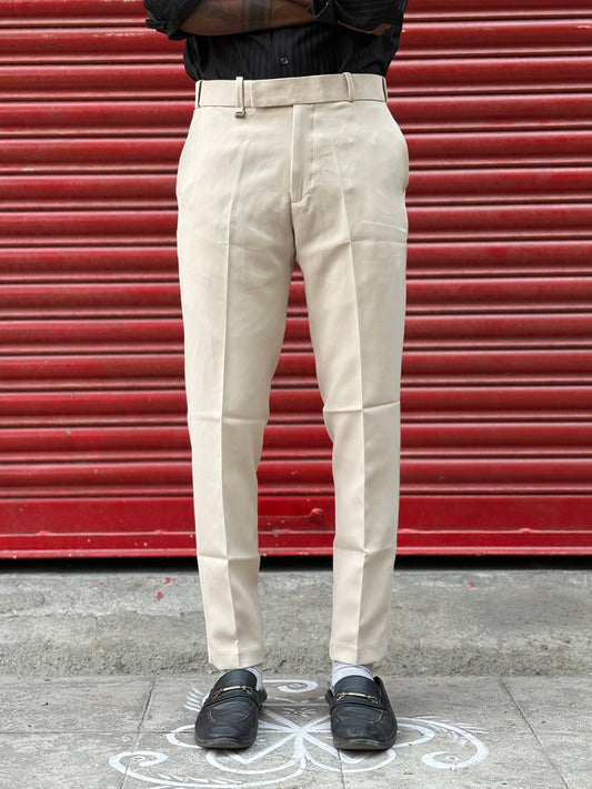 Beige Polo Fit Flexi Waist Formal Pants