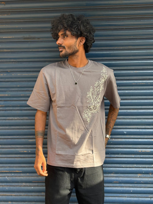 Dark Grey Embroidery Oversized Tshirt