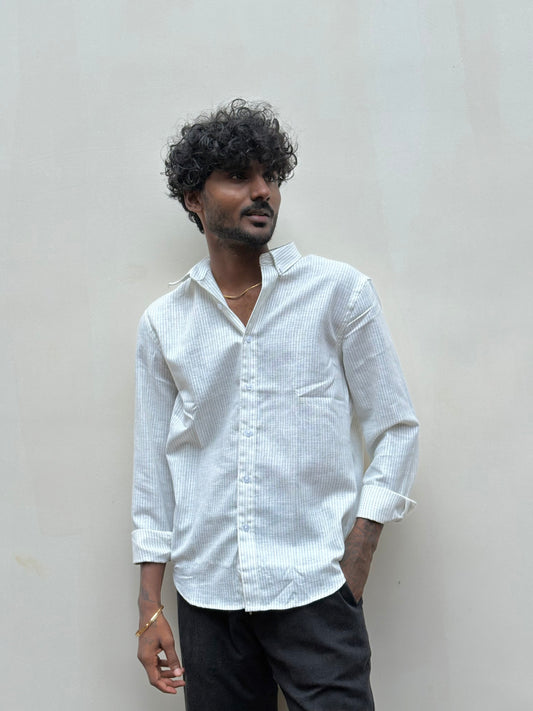 White And Grey Striped Linen Shirt