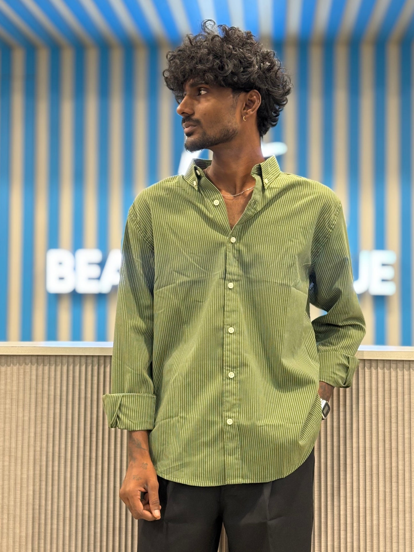 Green Striped Old Money Shirt