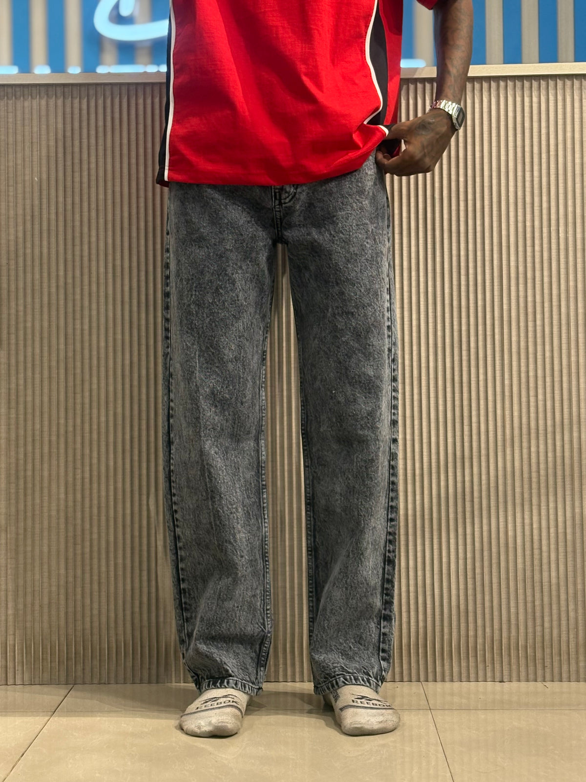 Grey Acid Wash Baggy Jeans