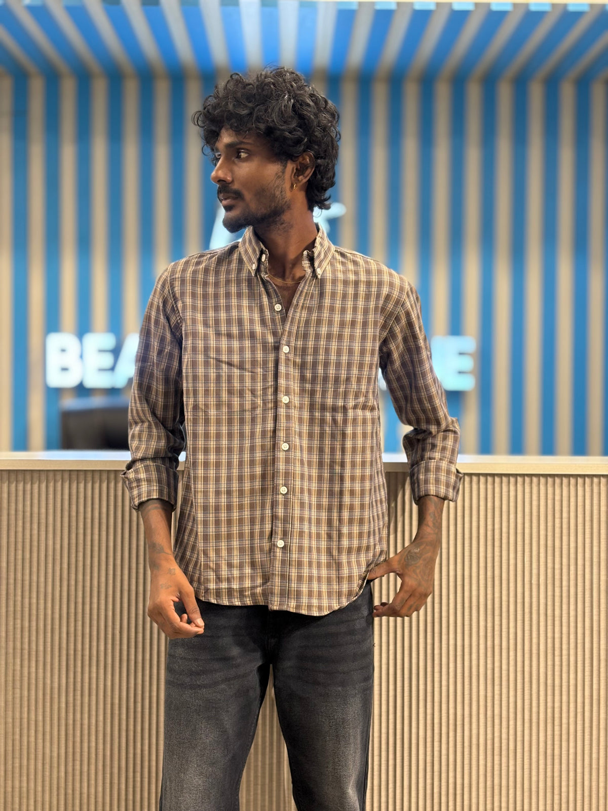 Brown Imported Checked Shirt