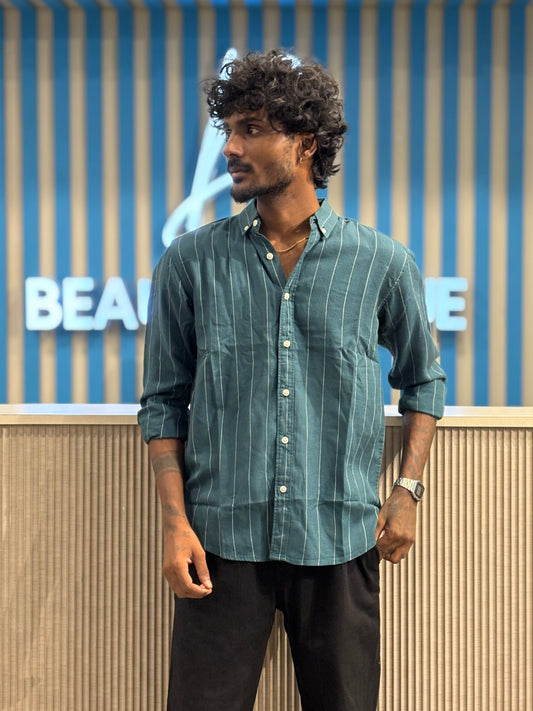 Teal Green Linen Striped Shirt