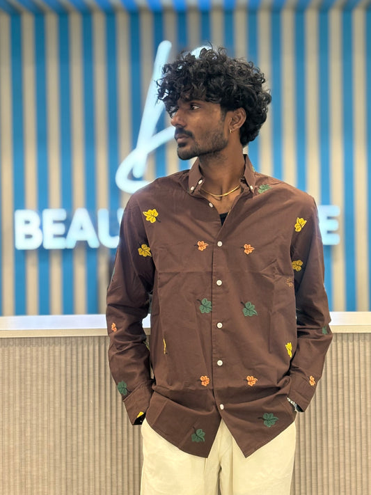 Brown Linen Embroidery Shirt