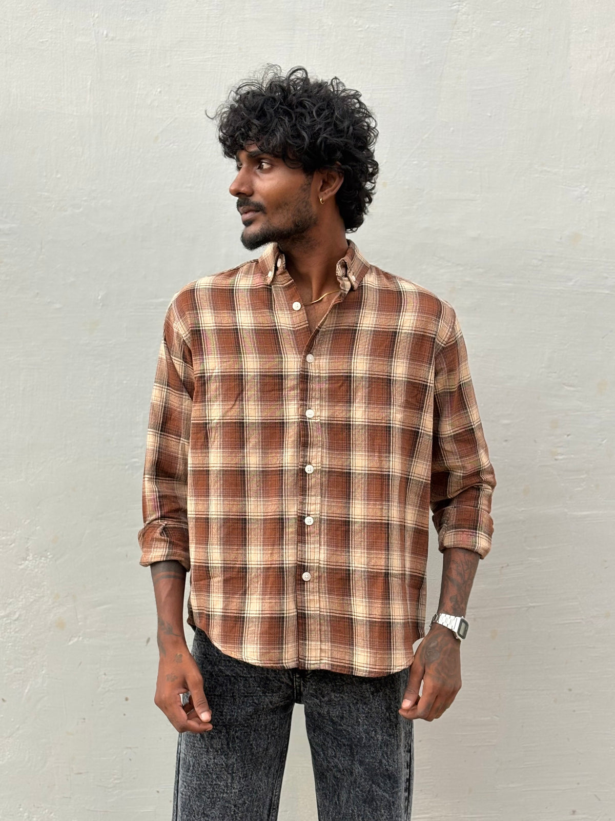 Brown Flannel Checked Shirt