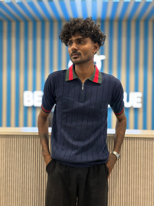 Navy Blue Zipper Polo Tshirt