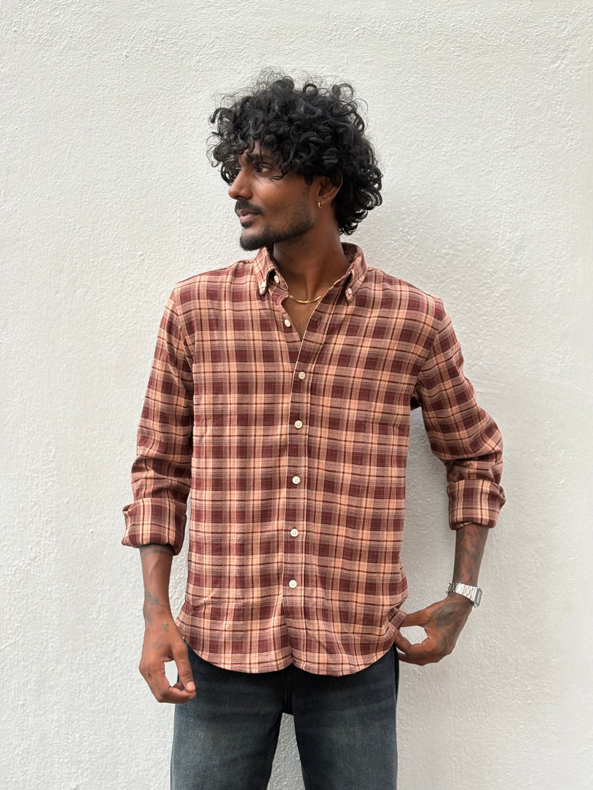 Maroon Imported Checked Shirt