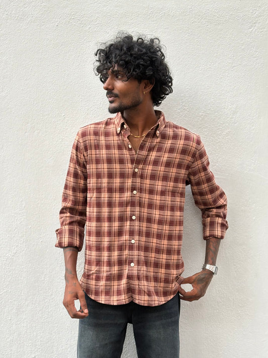 Maroon Imported Checked Shirt