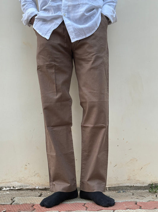 Brown Linen Relaxed Fit Draw String Pants