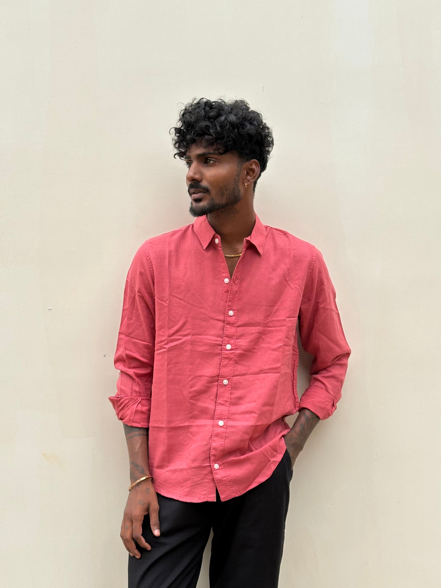 Creased Red Linen Shirt