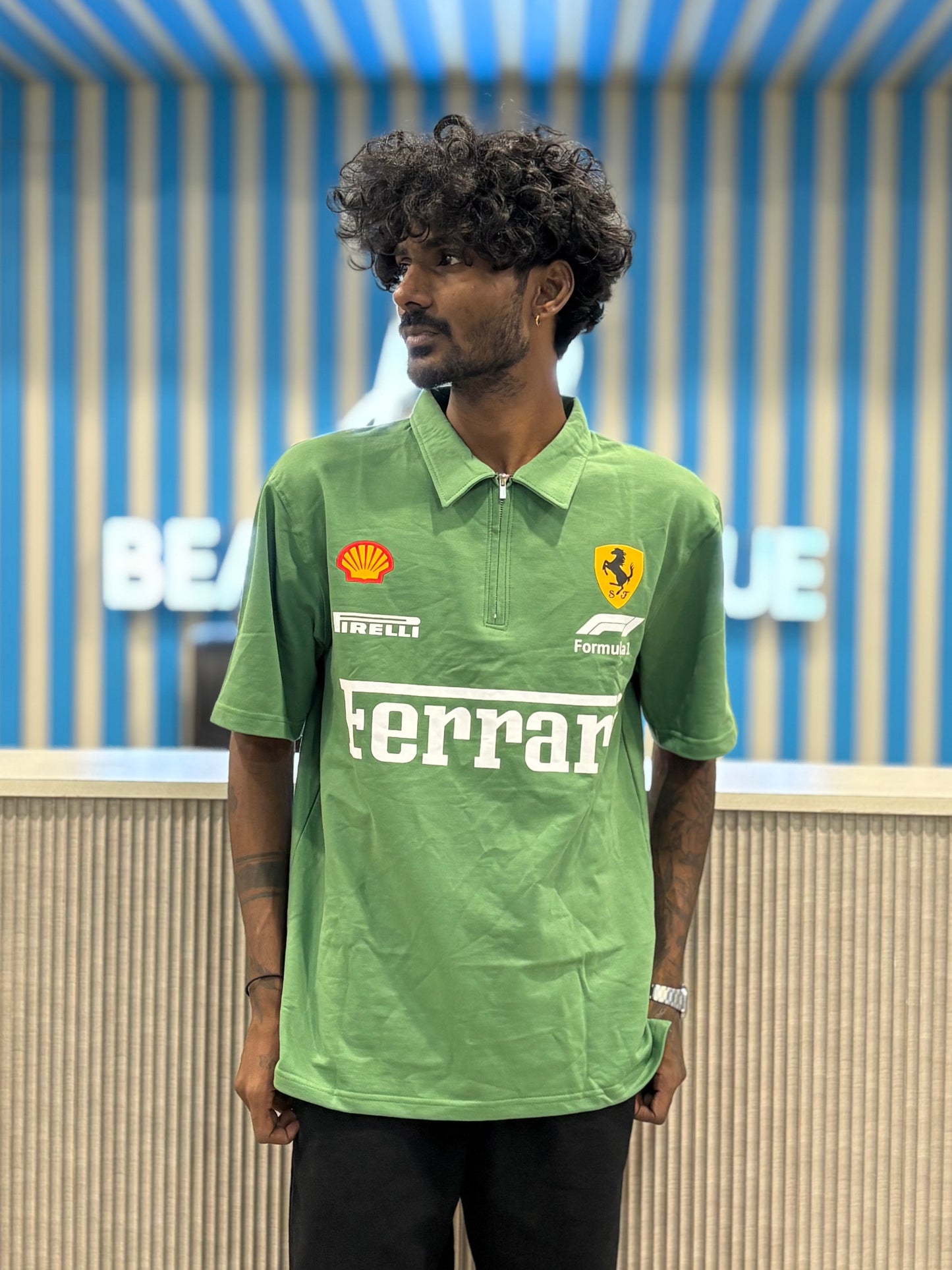 Ferrari Green Zipper Oversized Tshirt