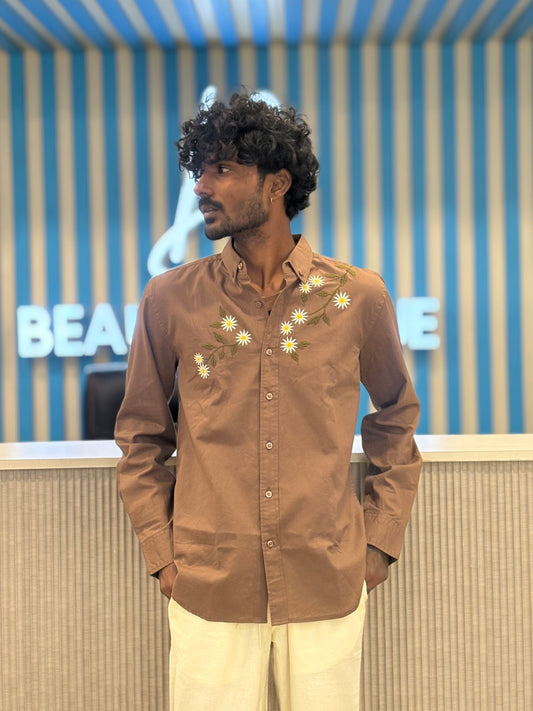 Brown Linen Embroidery Shirt
