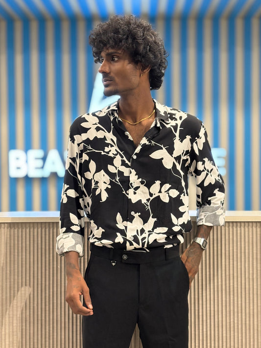Black Rayon Viscose Printed Shirt