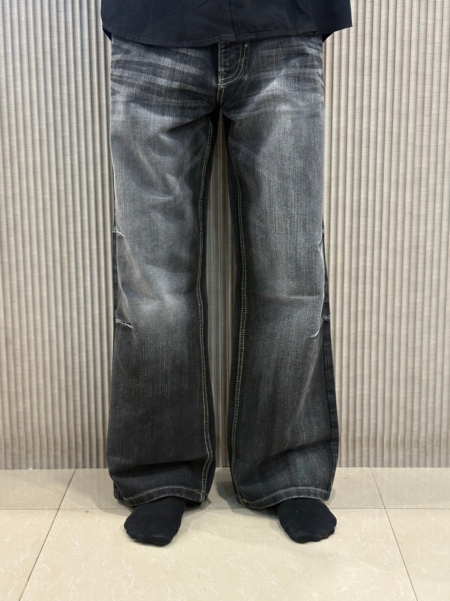 Black Acid Wash Baggy Jeans