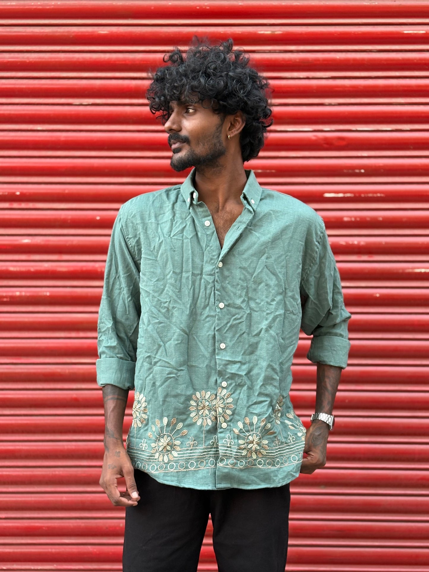 Green Bottom Embroidery Shirt