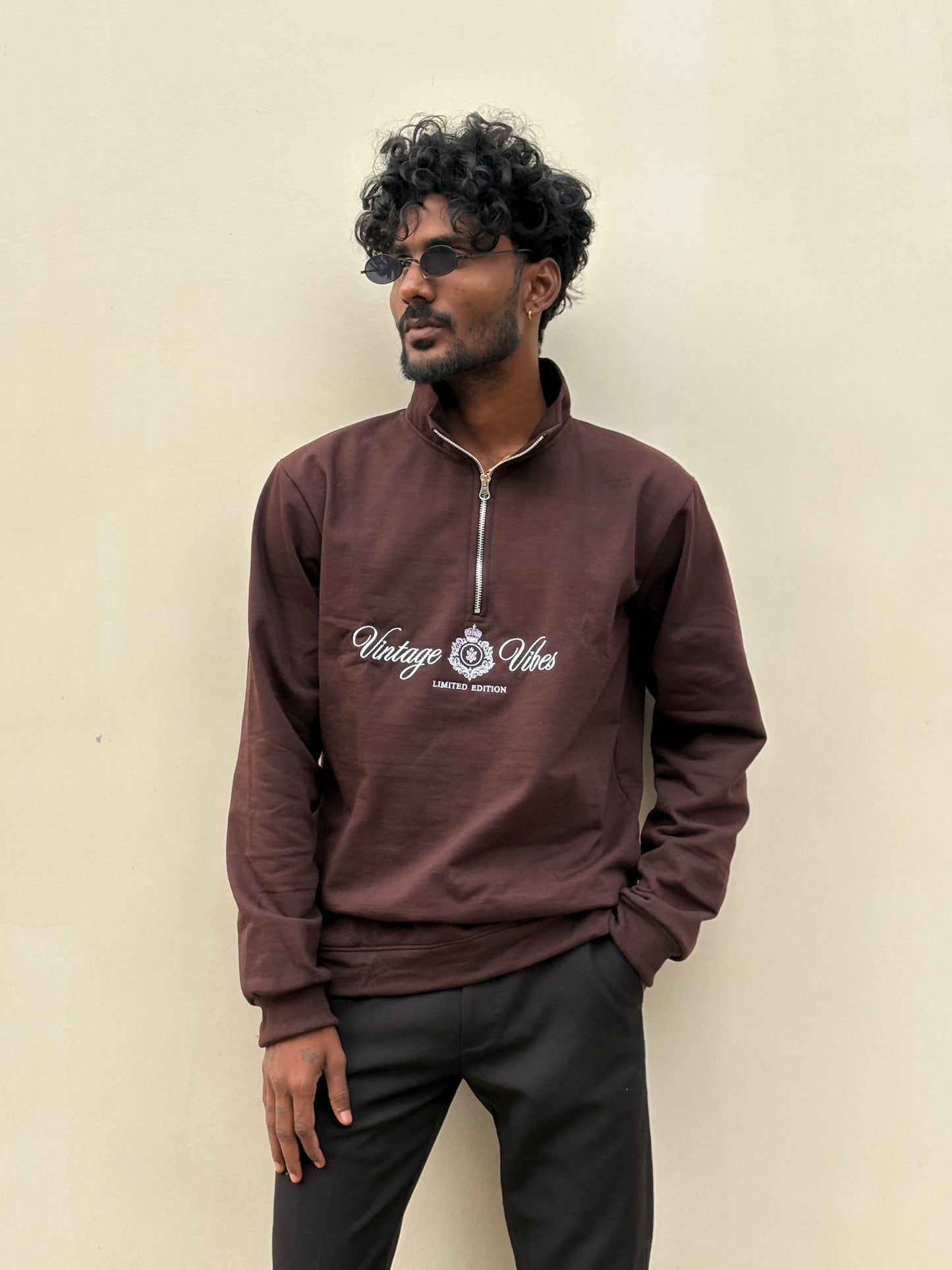 Brown Zipper Polo Full Sleeve Tshirt