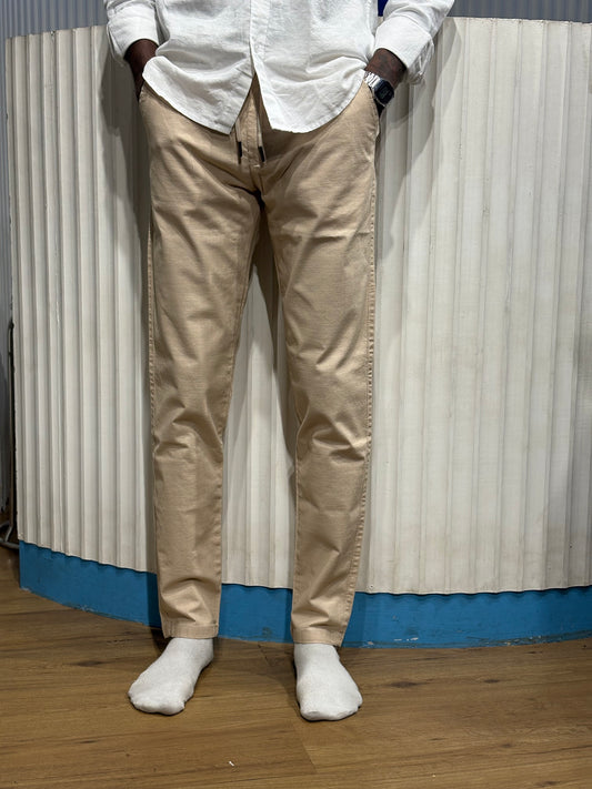 Beige Linen Draw String Pants