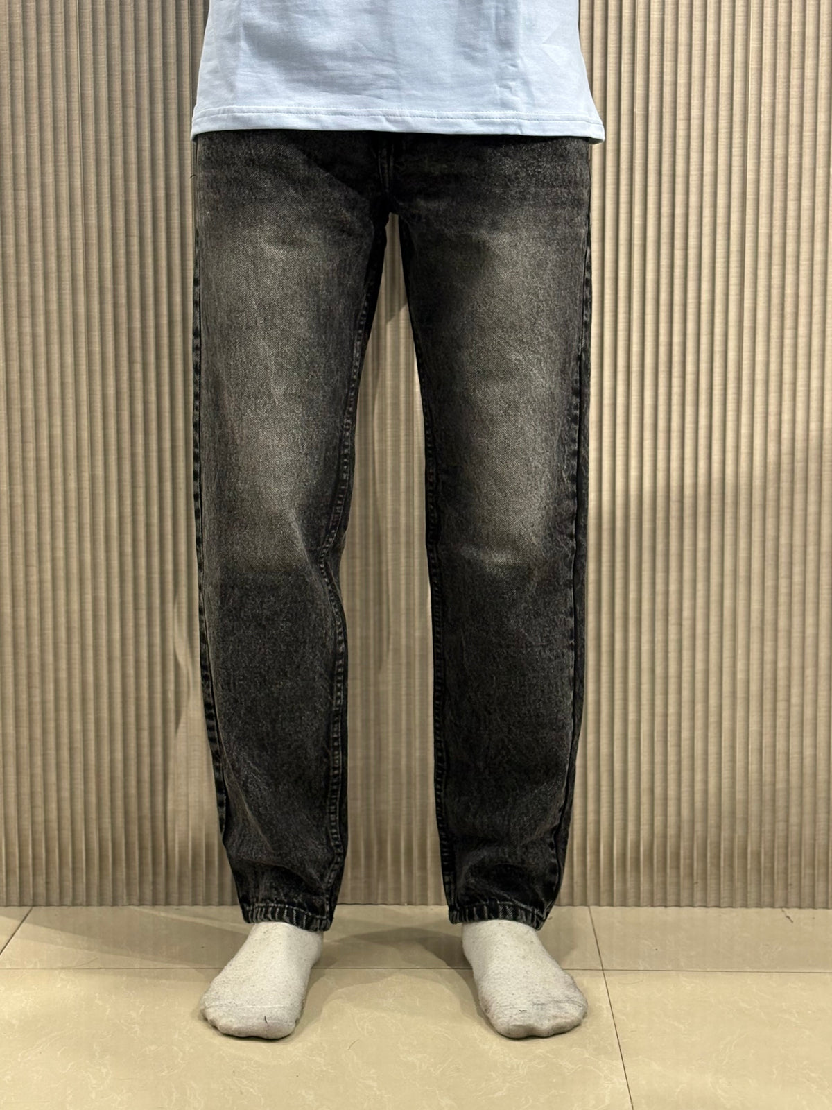Black Whisker Shaded Mom Fit Jeans