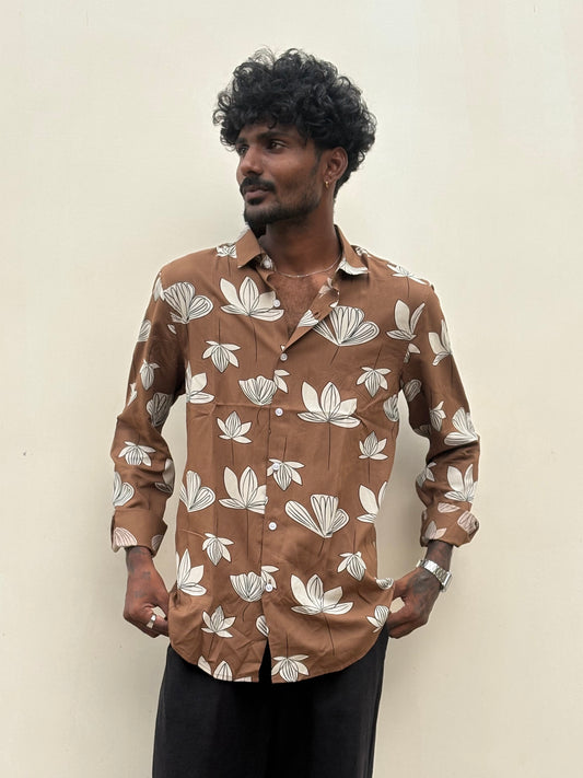 Brown Rayon Viscose Printed Shirt