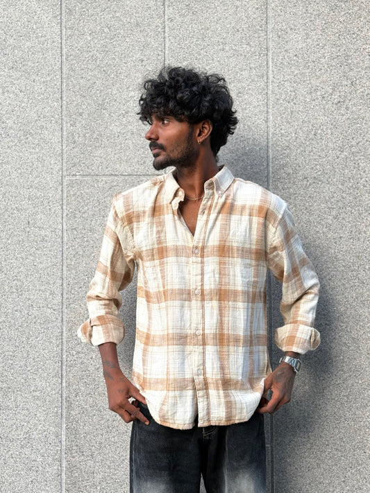 Beige And White Flannel Shirt