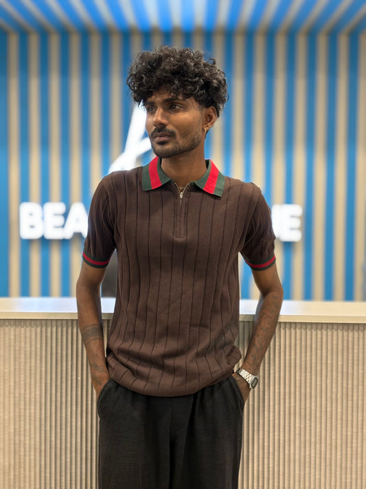 Brown Zipper Polo Tshirt